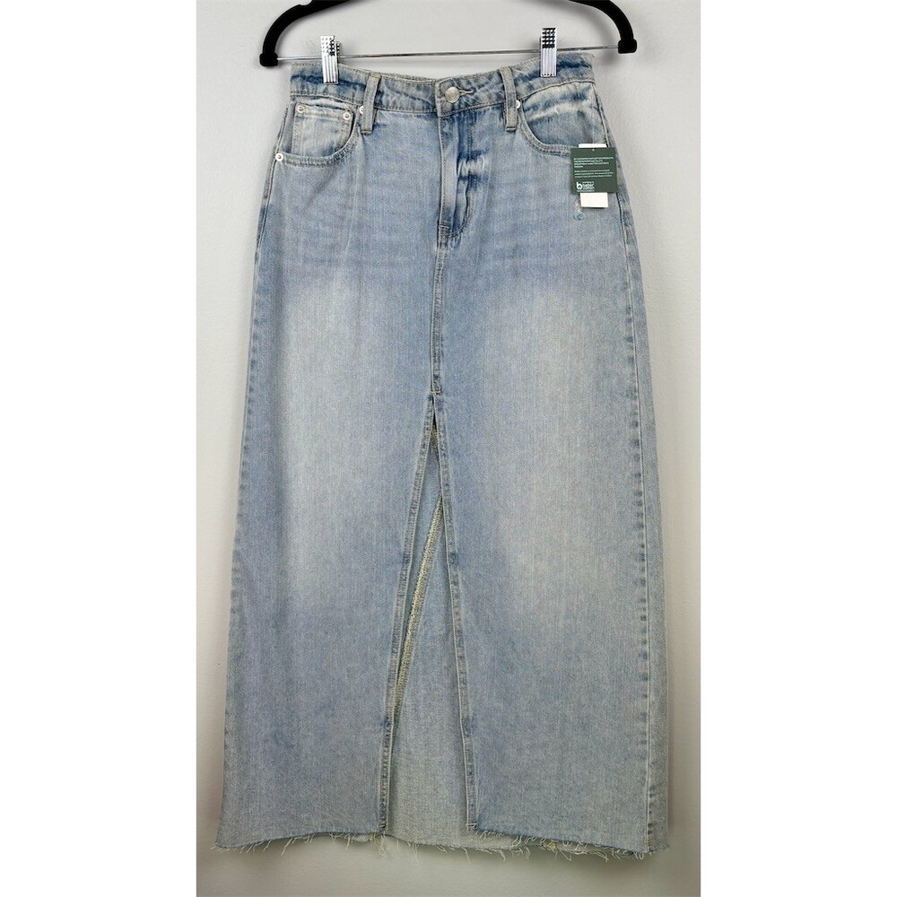 RSQ Denim Maxi Skirt Womens Light Wash Blue High Rise Front Slit
